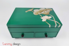 Blue rectangular lacquer cabinet with 2 small drawers hand-painted with lotus 20*30*H14cm